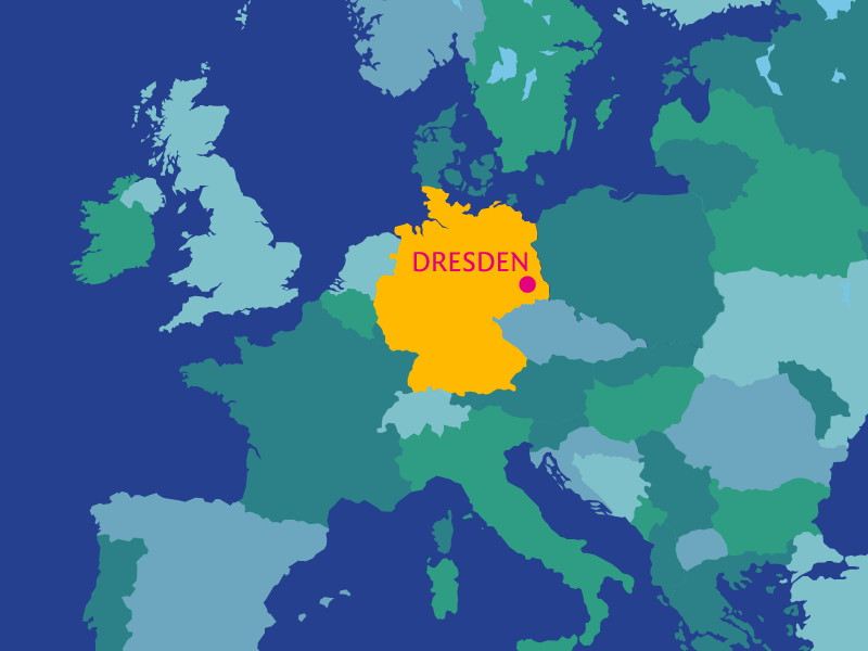 Map of Dresden within Germany and Europe